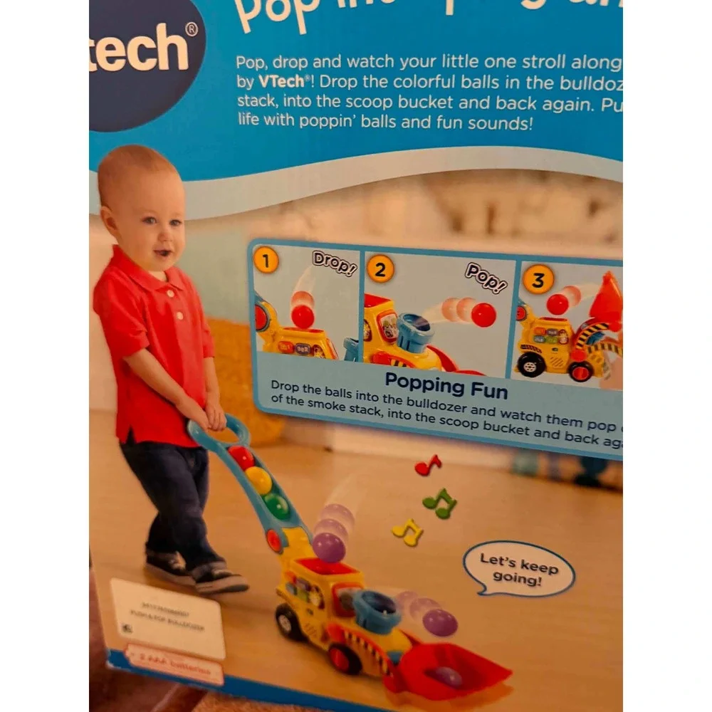 VTech Pop-a-Balls Push and Pop Bulldozer Toddler Learning Toy Yellow 12-36M